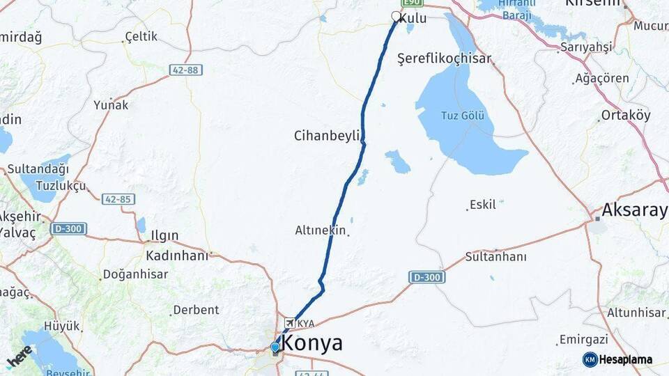 Konya Kulu Arası Kaç Km - Yol Haritası