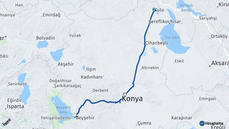Konya Kulu Beyşehir Arası Kaç Km - Yol Haritası