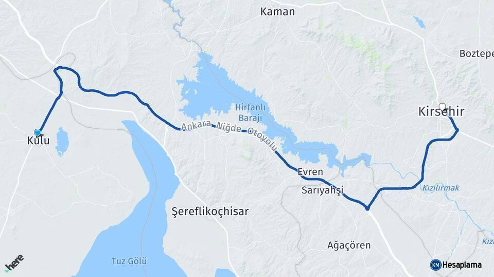 Konya Kulu Kırşehir Arası Kaç Km - Yol Haritası