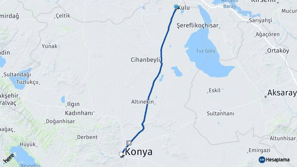 Konya Kulu Meram Arası Kaç Km - Yol Haritası