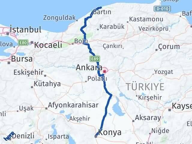 Konya Kurucaşile Bartın Arası Kaç Km - Yol Haritası