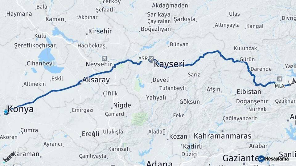 Konya Malatya Arası Kaç Km - Yol Haritası