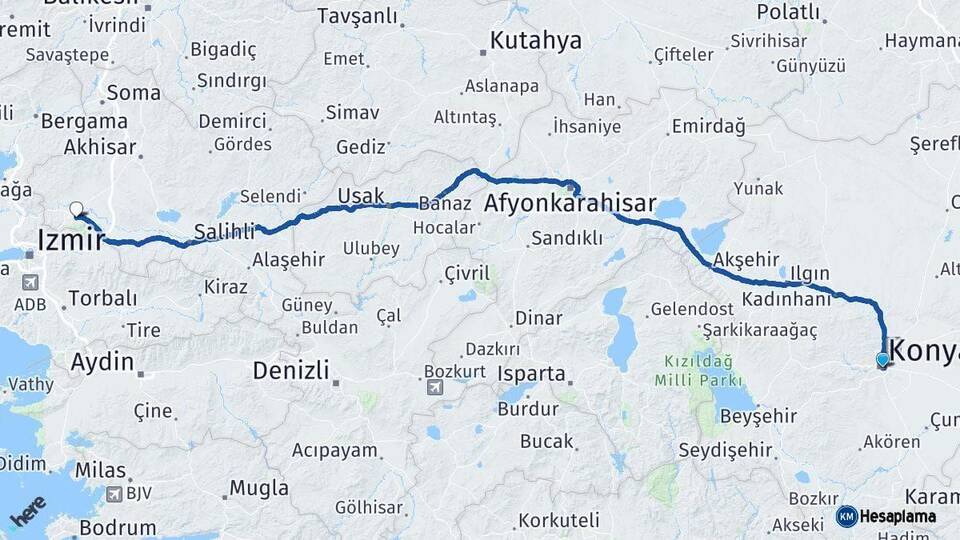 Konya Manisa Arası Kaç Km - Yol Haritası