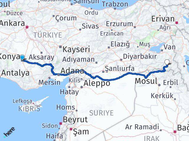 Meram Hakkari Arası Kaç Km - Yol Tarifi