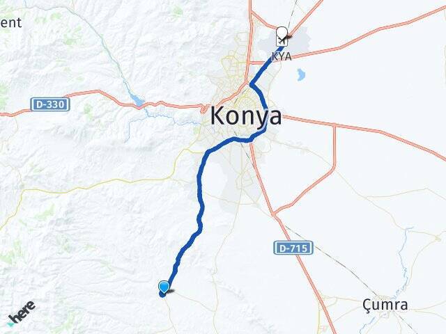 Hatunsaray Konya Havalimanı Arası Kaç Km - Yol Tarifi