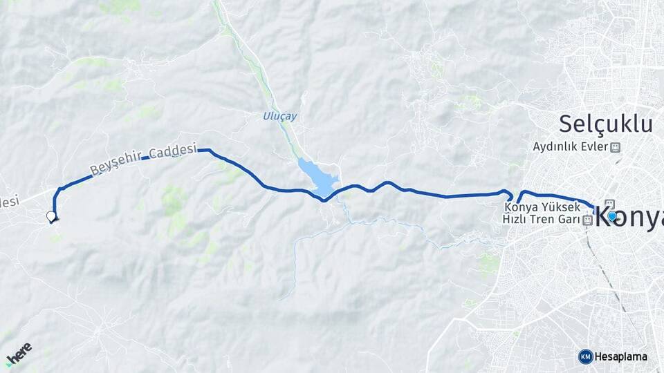 Konya Meram Kızılören Meram Arası Kaç Km - Yol Haritası