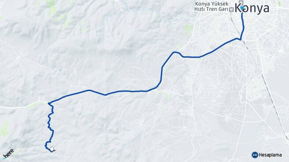 Konya Meram Kumralı Meram Arası Kaç Km - Yol Haritası