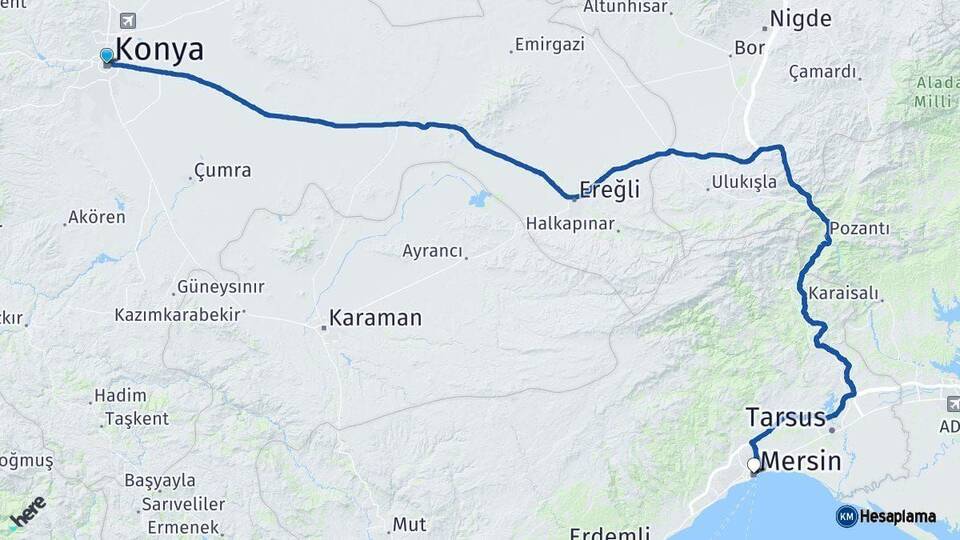 Konya Mersin Arası Kaç Km - Yol Haritası