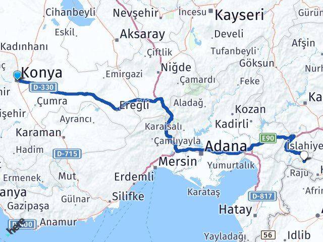 Konya Musabeyli Kilis Arası Kaç Km - Yol Haritası