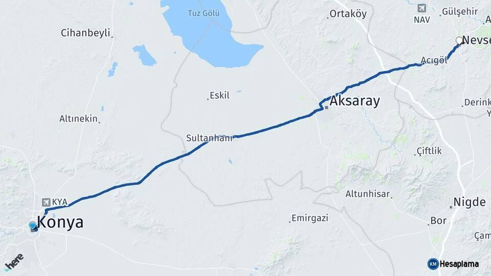 Konya Nevşehir Arası Kaç Km - Yol Haritası