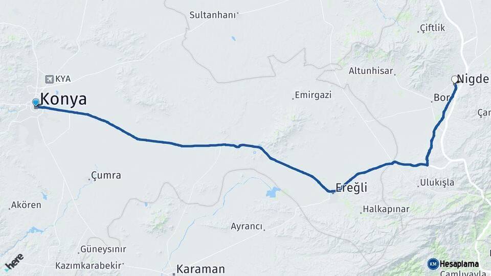 Konya Niğde Arası Kaç Km - Yol Haritası