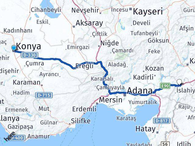 Konya Nurdağı Gaziantep Arası Kaç Km - Yol Haritası
