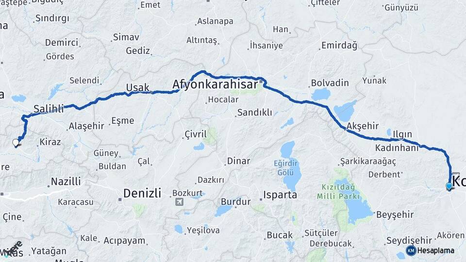 Konya Ödemiş İzmir Arası Kaç Km - Yol Haritası