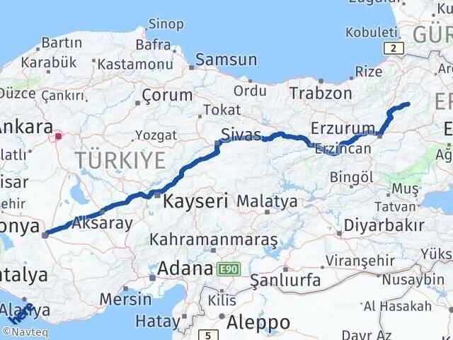 Konya Oltu Erzurum Arası Kaç Km - Yol Haritası