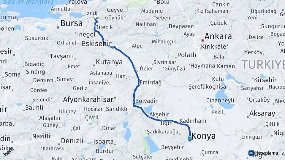 Konya Osmaneli Bilecik Arası Kaç Km - Yol Haritası