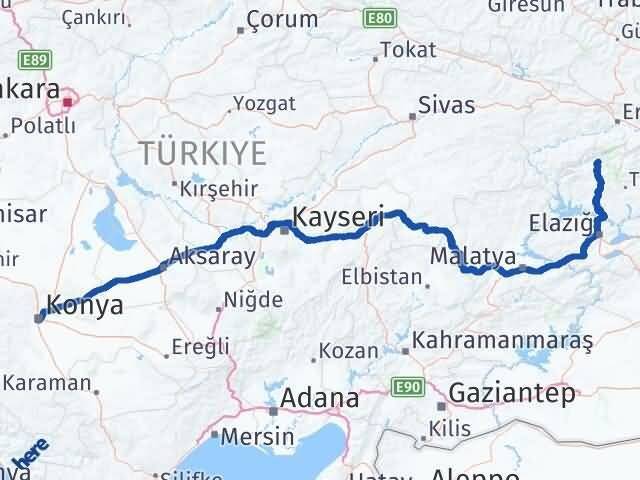 Konya Ovacık Tunceli Arası Kaç Km - Yol Haritası