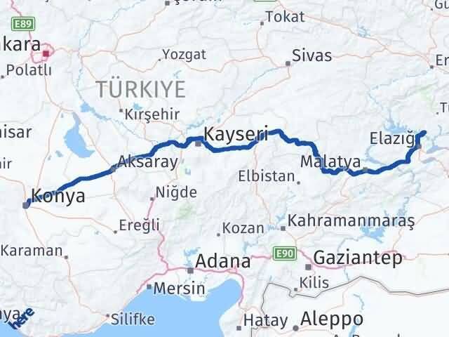 Konya Pertek Tunceli Arası Kaç Km - Yol Haritası