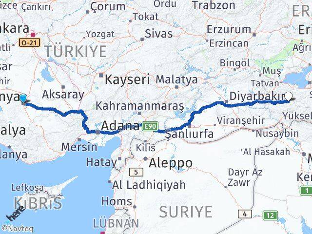 Konya Pervari Siirt Arası Kaç Km - Yol Haritası