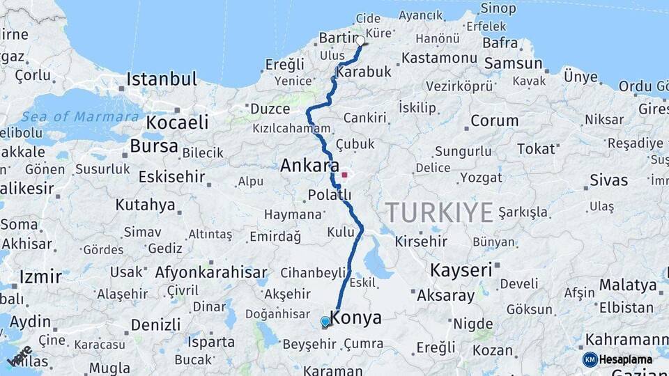 Konya Pınarbaşı Kastamonu Arası Kaç Km - Yol Haritası