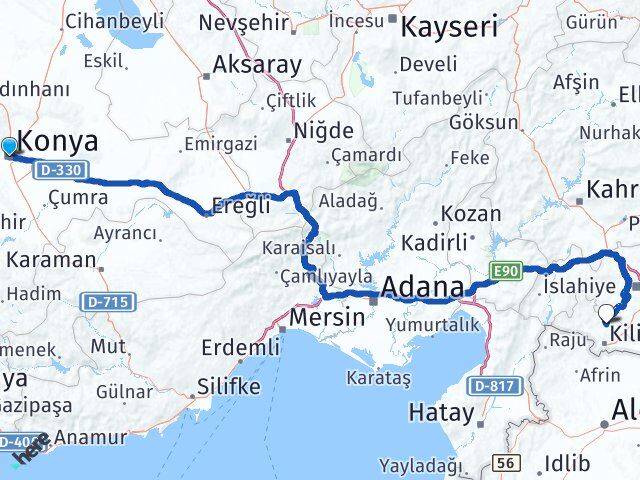 Konya Polateli Kilis Arası Kaç Km - Yol Haritası