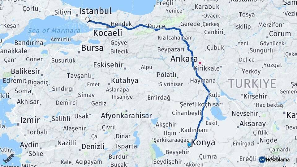 Konya Sabiha Gökçen Havalimanı Arası Kaç Km - Yol Haritası