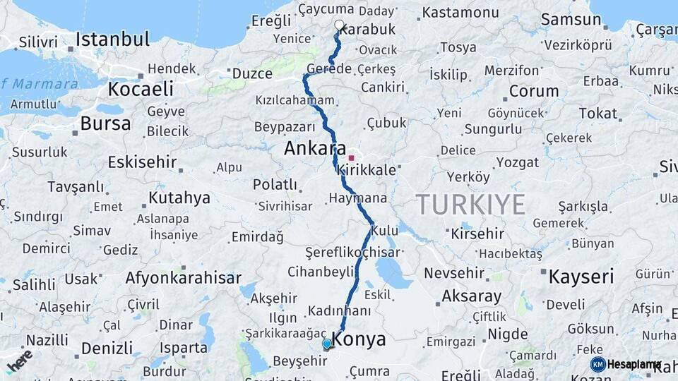Konya Safranbolu Karabük Arası Kaç Km - Yol Haritası