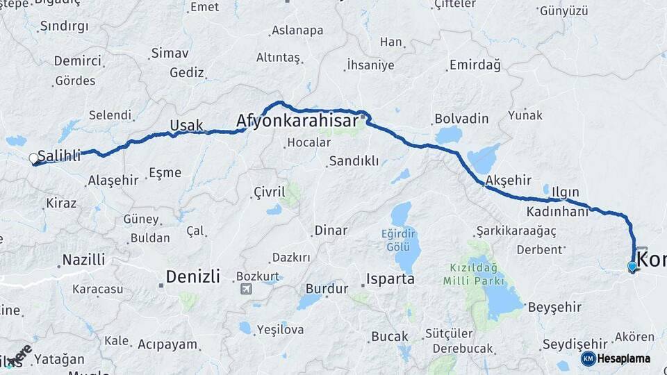 Konya Salihli Manisa Arası Kaç Km - Yol Haritası