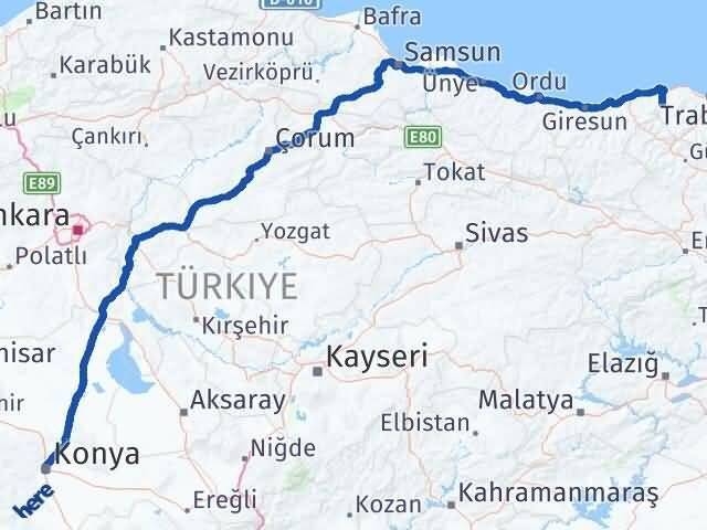 Konya Şalpazarı Trabzon Arası Kaç Km - Yol Haritası