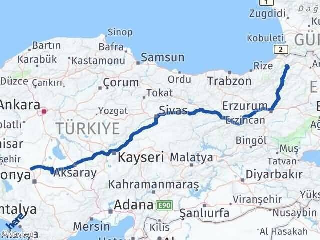 Sarayönü Artvin Arası Kaç Km - Yol Tarifi