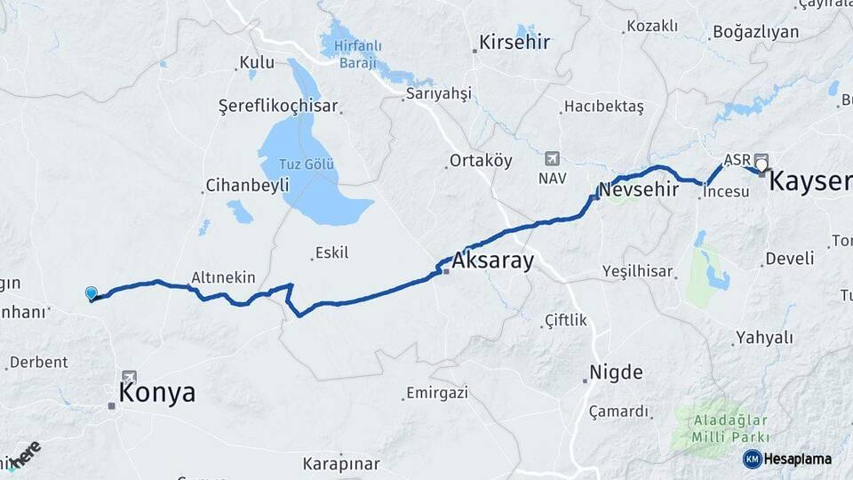 Konya Sarayönü Kayseri Arası Kaç Km - Yol Haritası