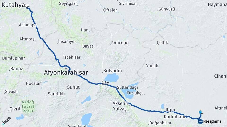 Konya Sarayönü Kütahya Arası Kaç Km - Yol Haritası