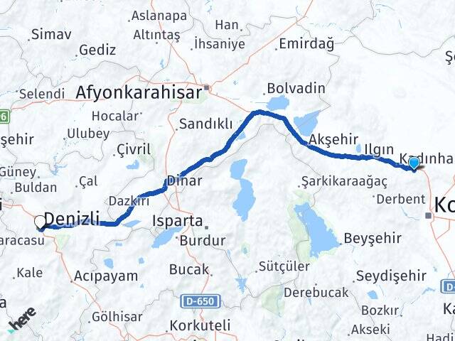 Konya Sarayönü Ladik Denizli Arası Kaç Km - Yol Haritası