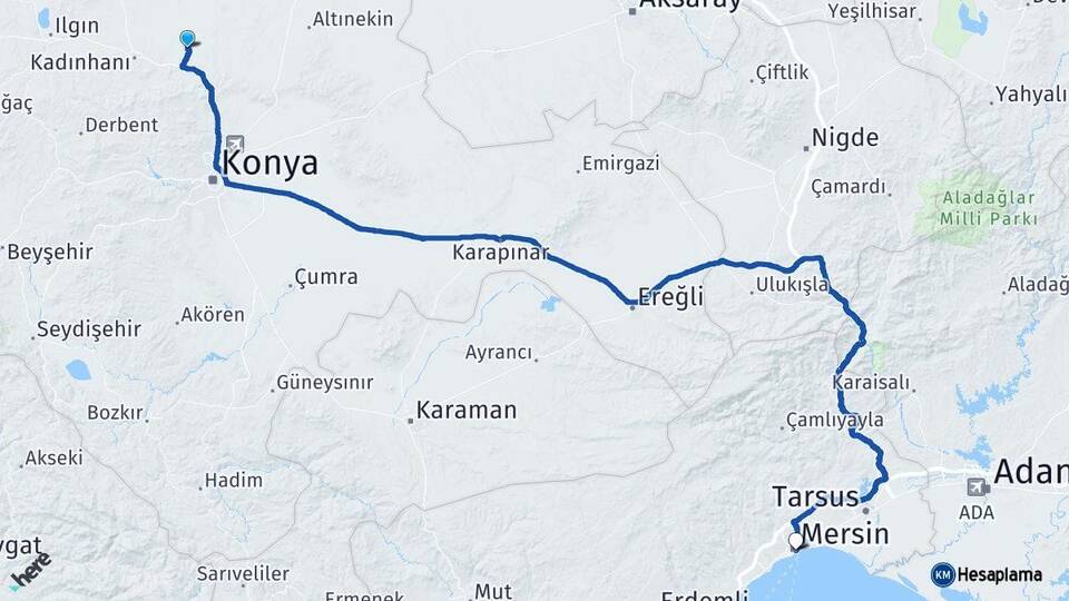 Konya Sarayönü Mersin Arası Kaç Km - Yol Haritası