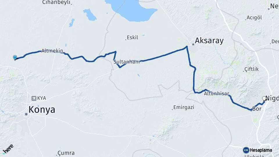 Konya Sarayönü Niğde Arası Kaç Km - Yol Haritası