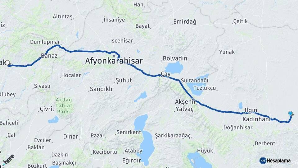 Konya Sarayönü Uşak Arası Kaç Km - Yol Haritası