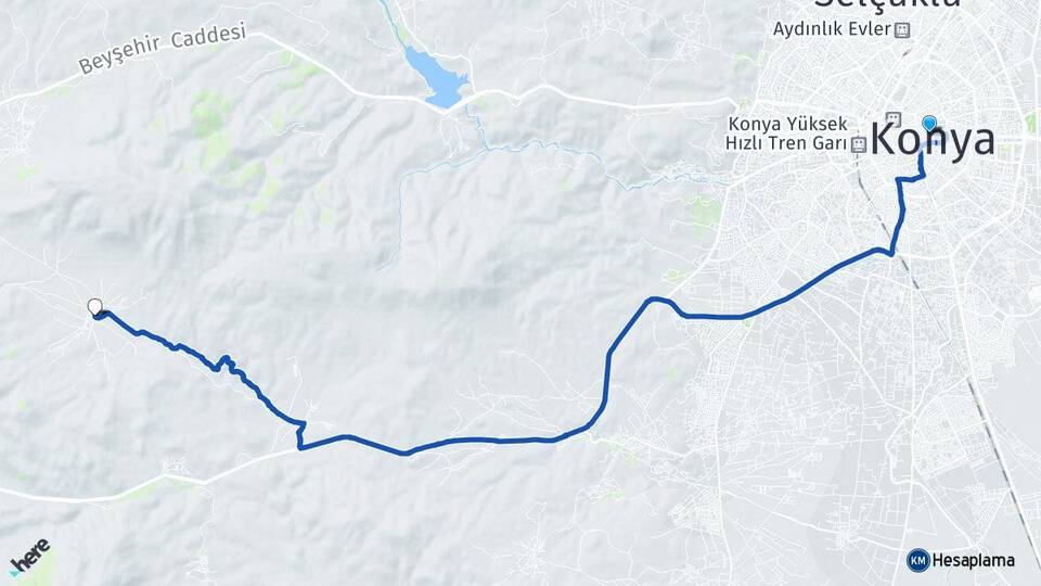 Konya Sefaköy Meram Arası Kaç Km - Yol Haritası