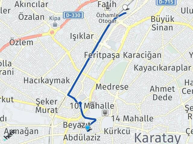 Beyhekim Selçuklu YHT Garı Arası Kaç Km - Yol Tarifi
