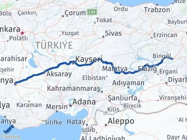 Konya Selçuklu Bingöl Arası Kaç Km - Yol Haritası