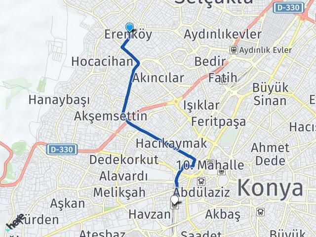 Erenköy Konya YHT Garı Arası Kaç Km - Yol Tarifi