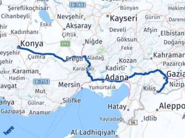 Konya Selçuklu Kilis Arası Kaç Km - Yol Haritası