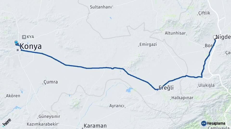 Konya Selçuklu Niğde Arası Kaç Km - Yol Haritası