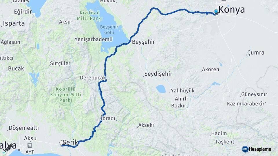 Konya Serik Antalya Arası Kaç Km - Yol Haritası