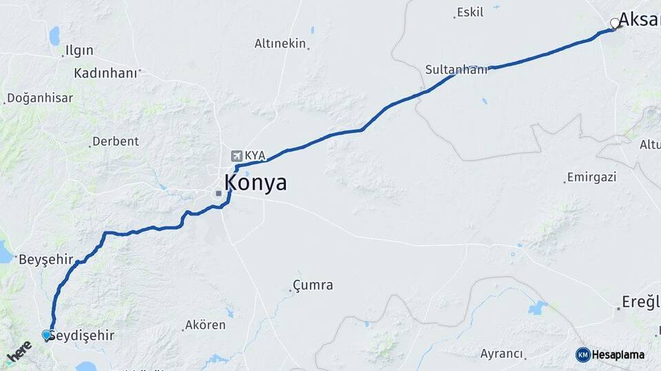 Konya Seydişehir Aksaray Arası Kaç Km - Yol Haritası