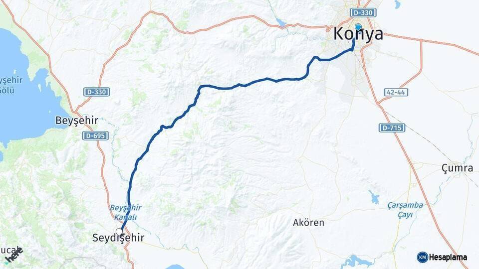 Konya Seydişehir Arası Kaç Km - Yol Haritası