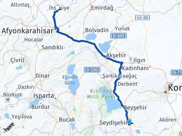 Konya Seydişehir Ayazini İhsaniye Afyonkarahisar Arası Kaç Km - Yol Haritası