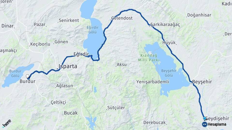 Konya Seydişehir Burdur Arası Kaç Km - Yol Haritası