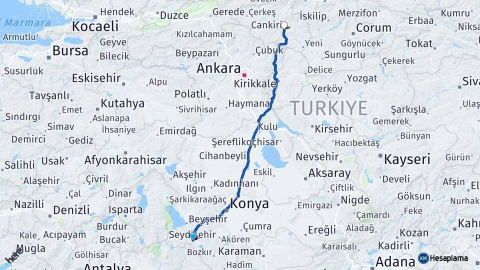 Konya Seydişehir Çankırı Arası Kaç Km - Yol Haritası