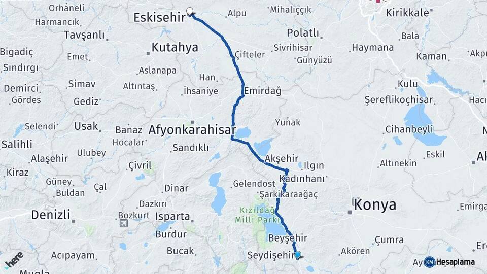Konya Seydişehir Eskişehir Arası Kaç Km - Yol Haritası