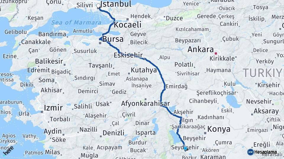 Konya Seydişehir İstanbul Arası Kaç Km - Yol Haritası