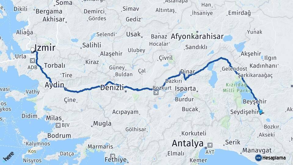 Konya Seydişehir İzmir Arası Kaç Km - Yol Haritası